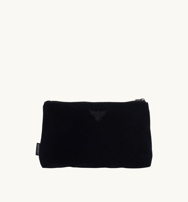 Diva Large Makeup Bag in Midnight Navy Velvet - Gold Letters