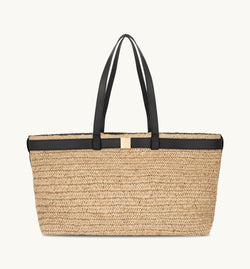 The Esme Raffia Tote Bag with Leather Trim