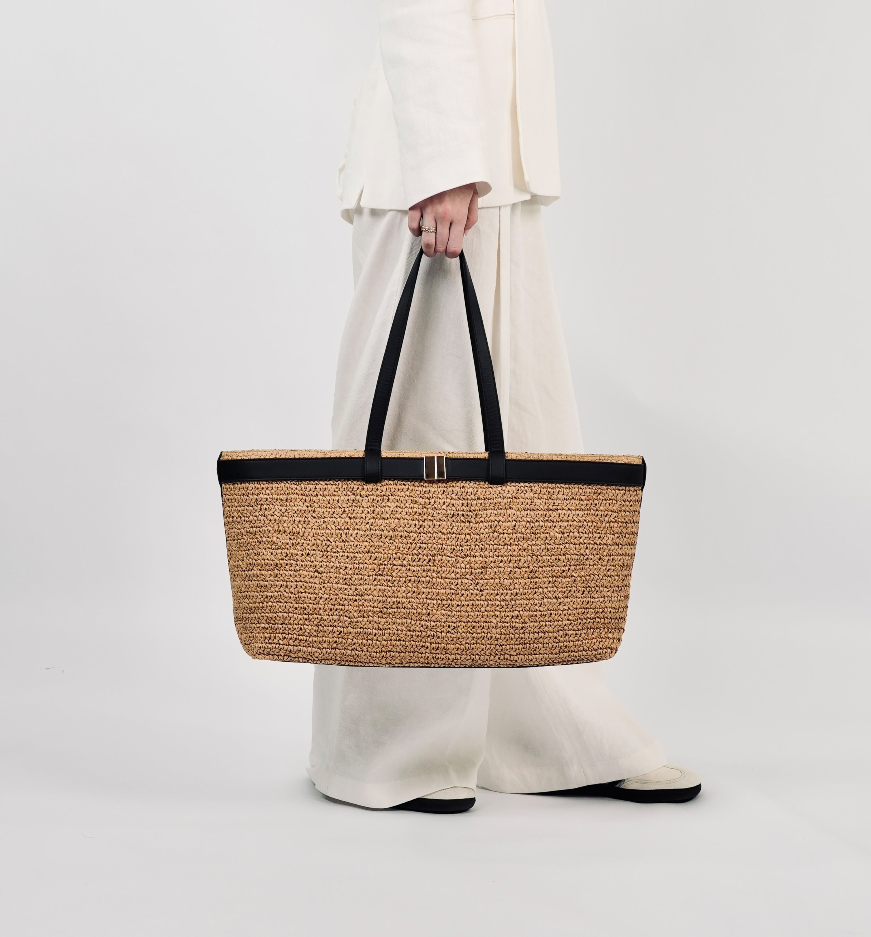 The Esme Raffia Tote Bag with Leather Trim
