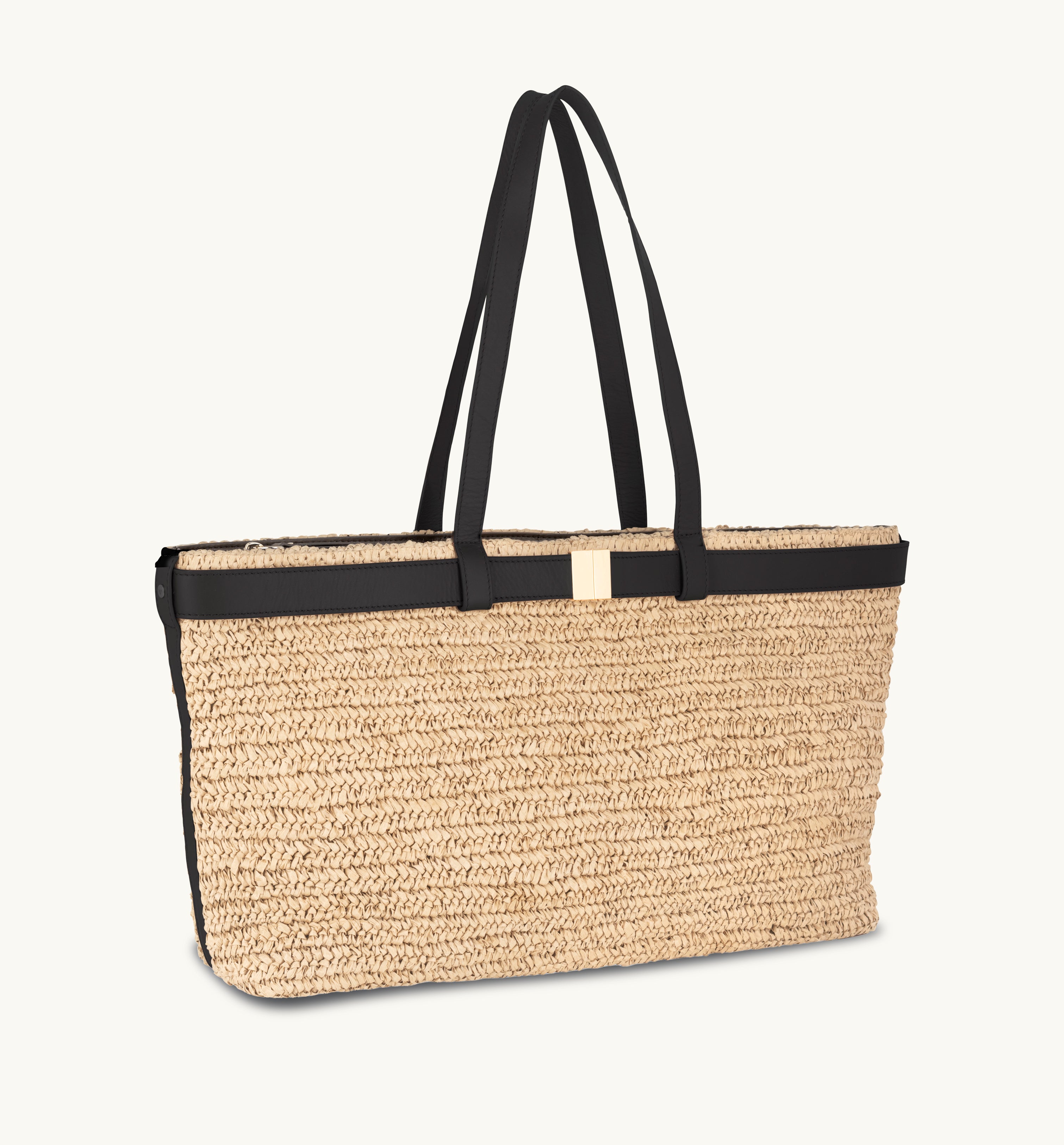 The Esme Raffia Tote Bag with Leather Trim