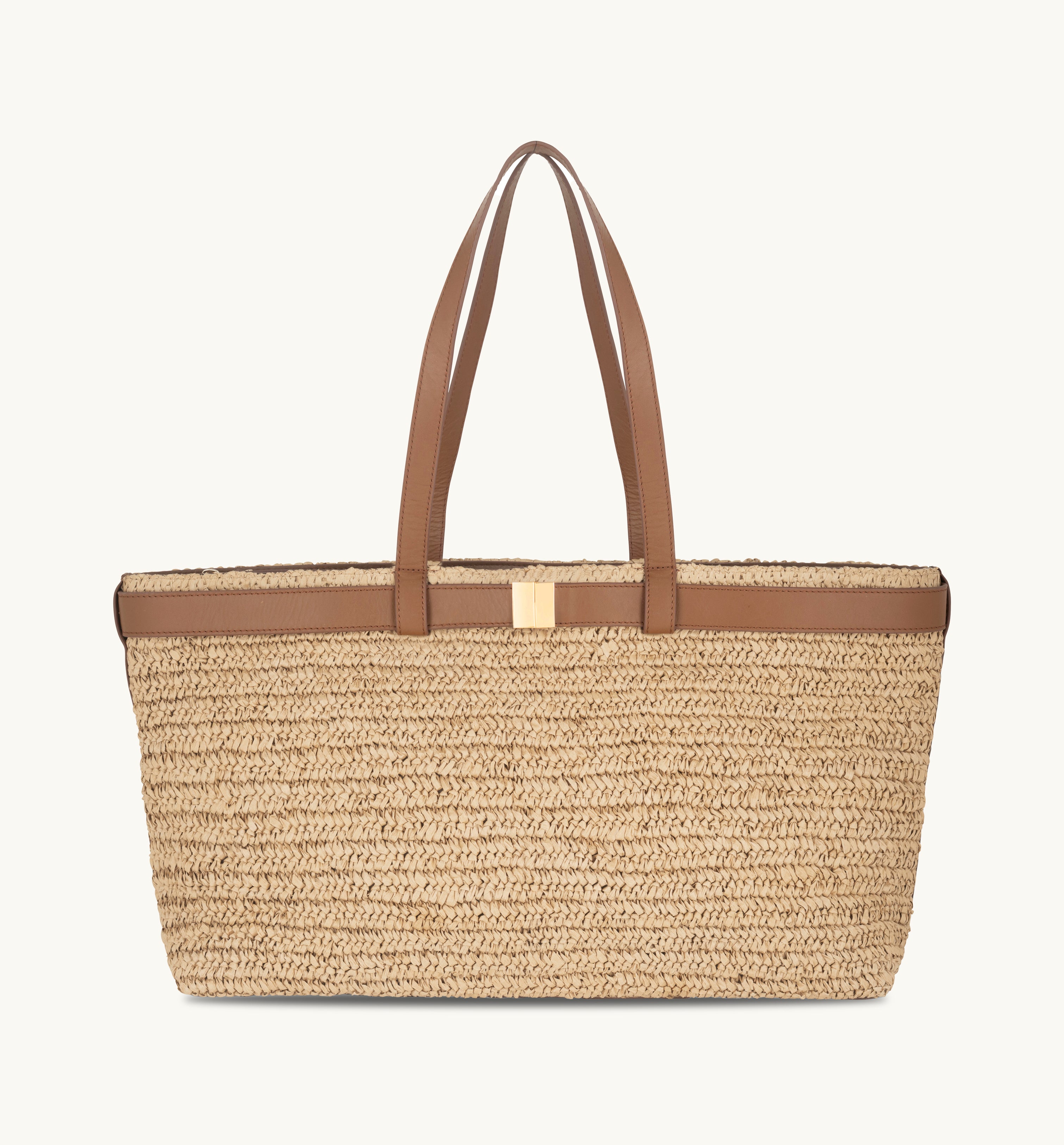 The Esme Raffia Tote Bag with Leather Trim