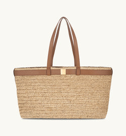 The Esme Raffia Tote Bag with Leather Trim