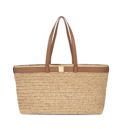 The Esme Raffia Tote Bag with Leather Trim