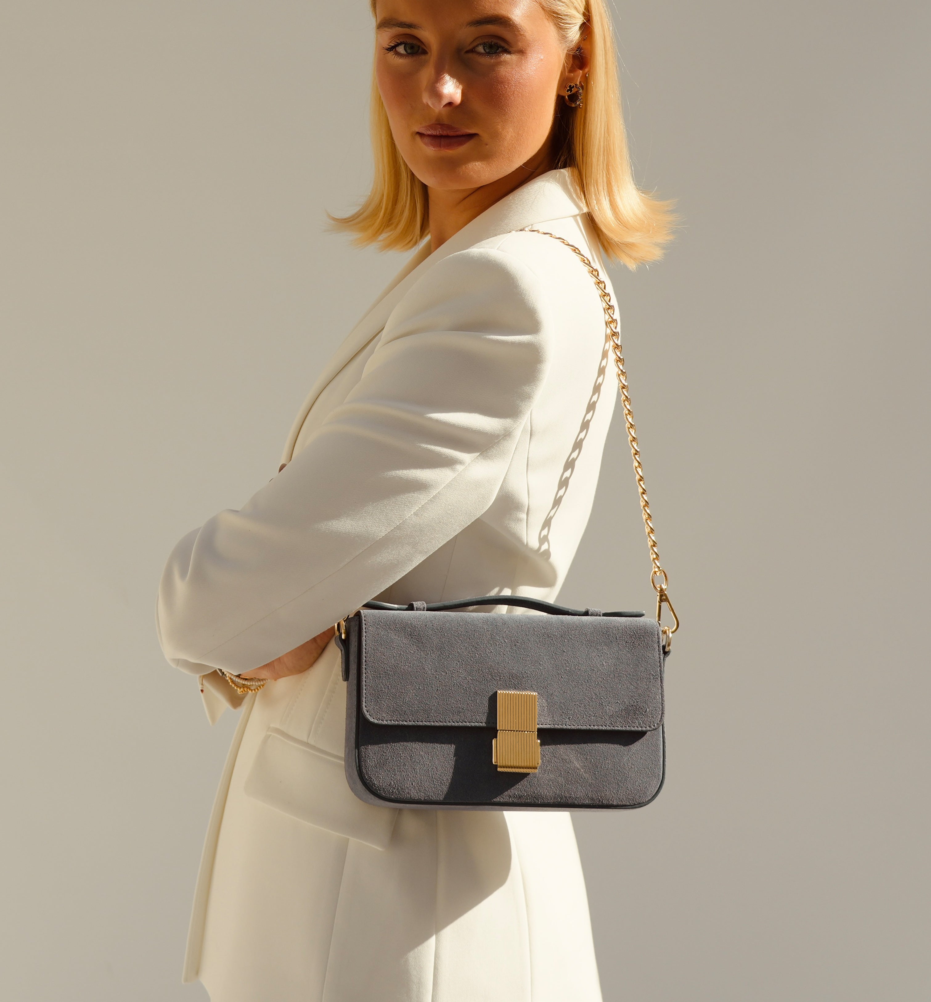 The Flora Top Handle Suede Bag