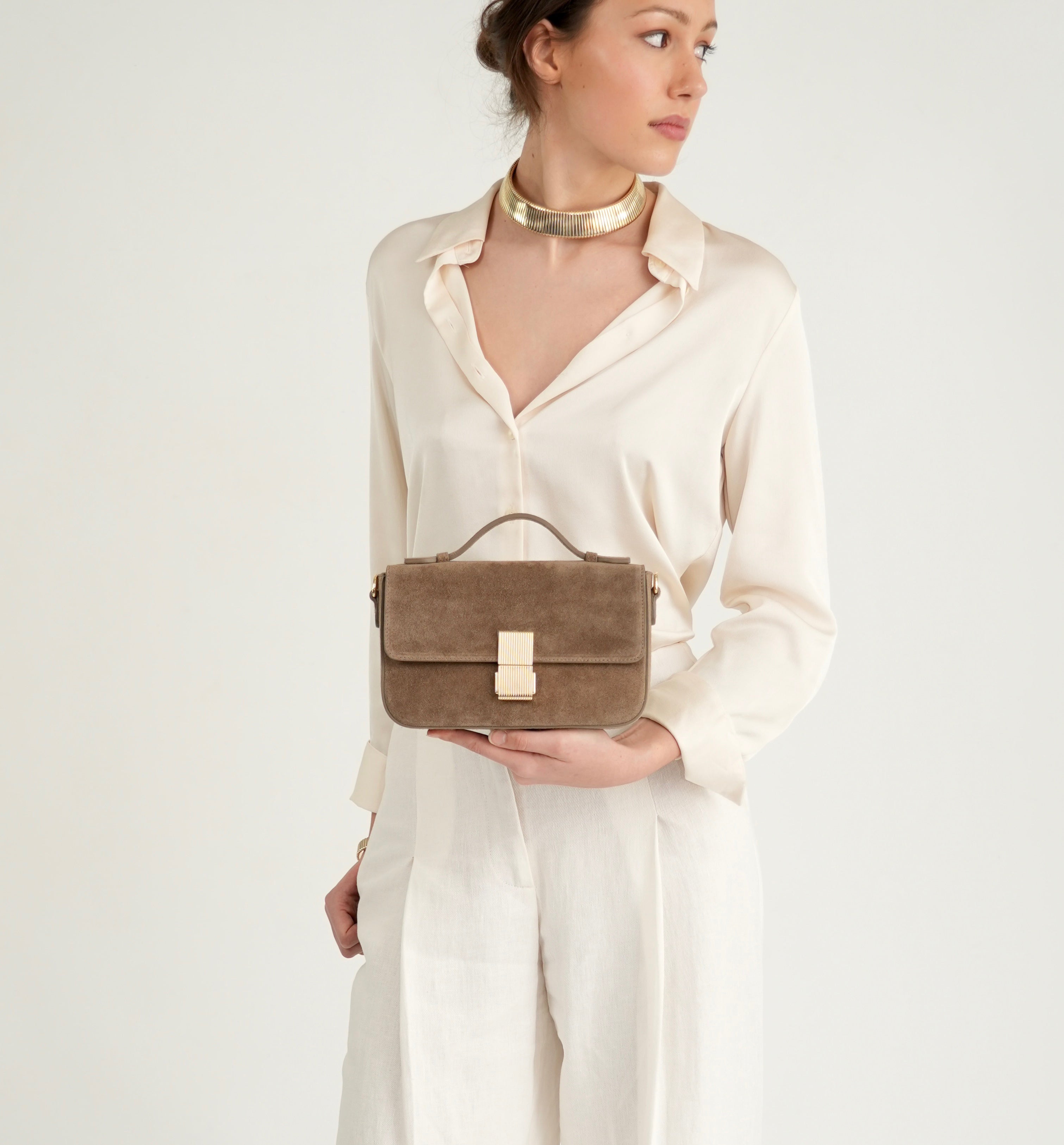 The Flora Top Handle Suede Bag