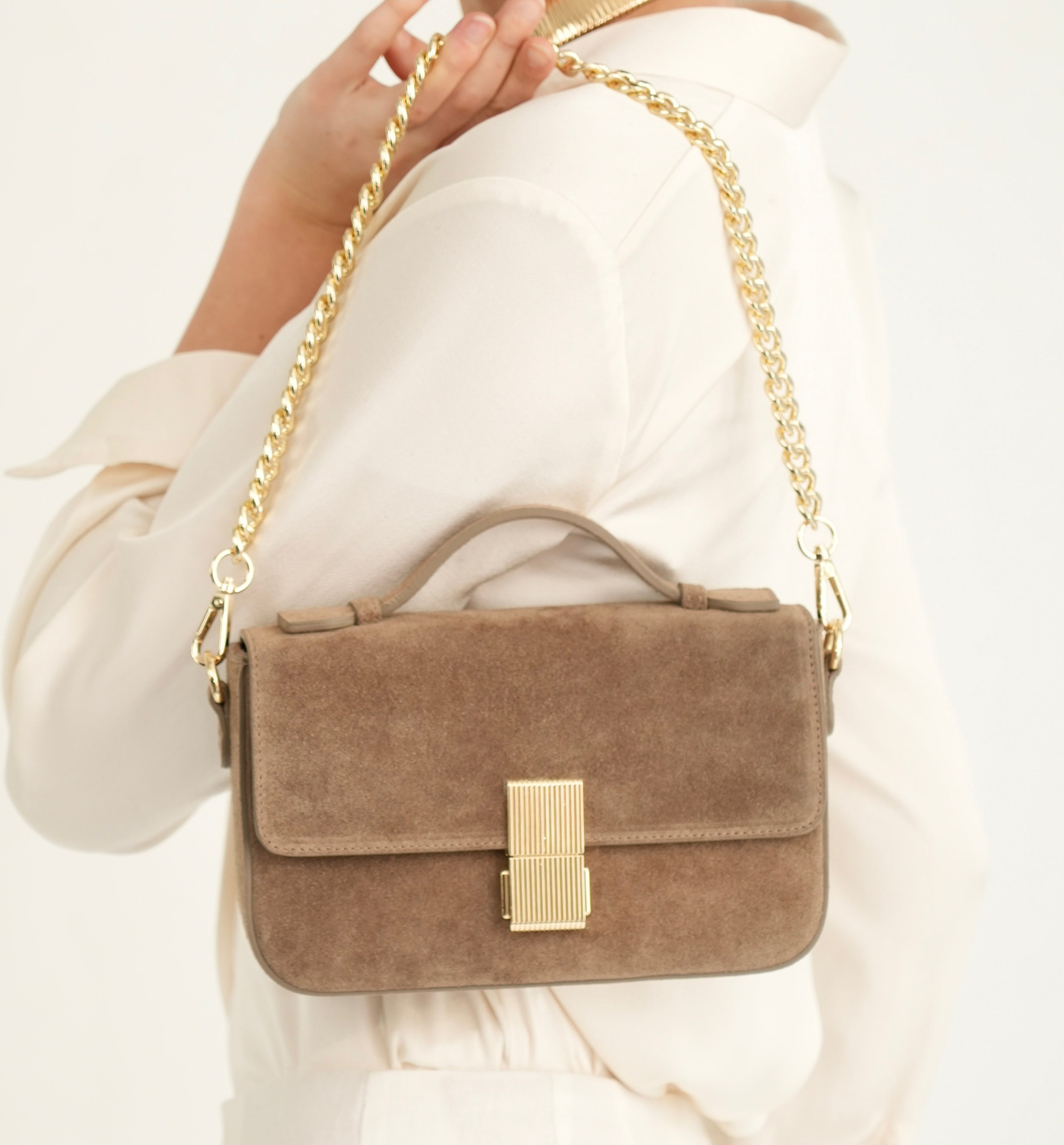 The Flora Top Handle Suede Bag