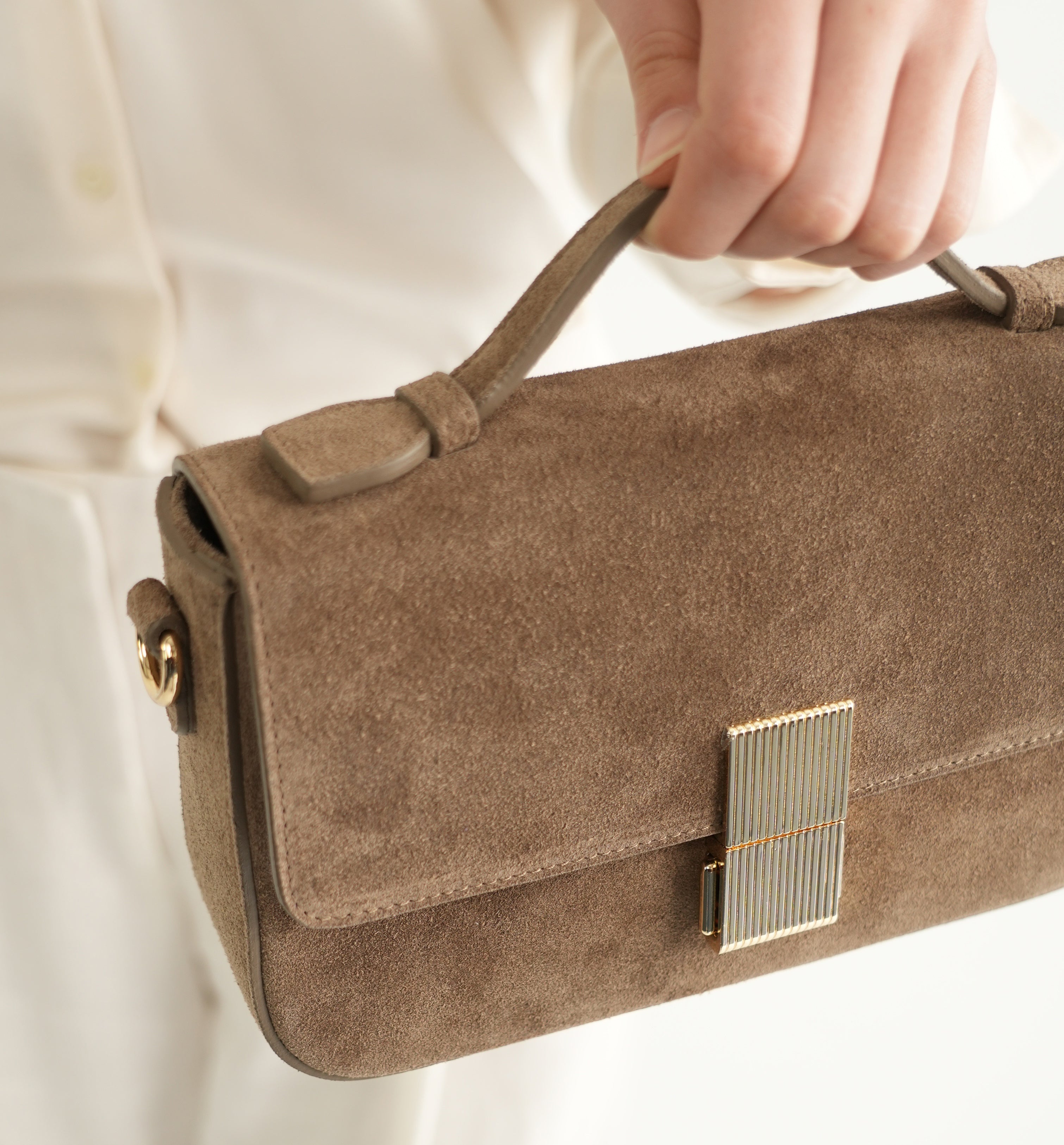The Flora Top Handle Suede Bag
