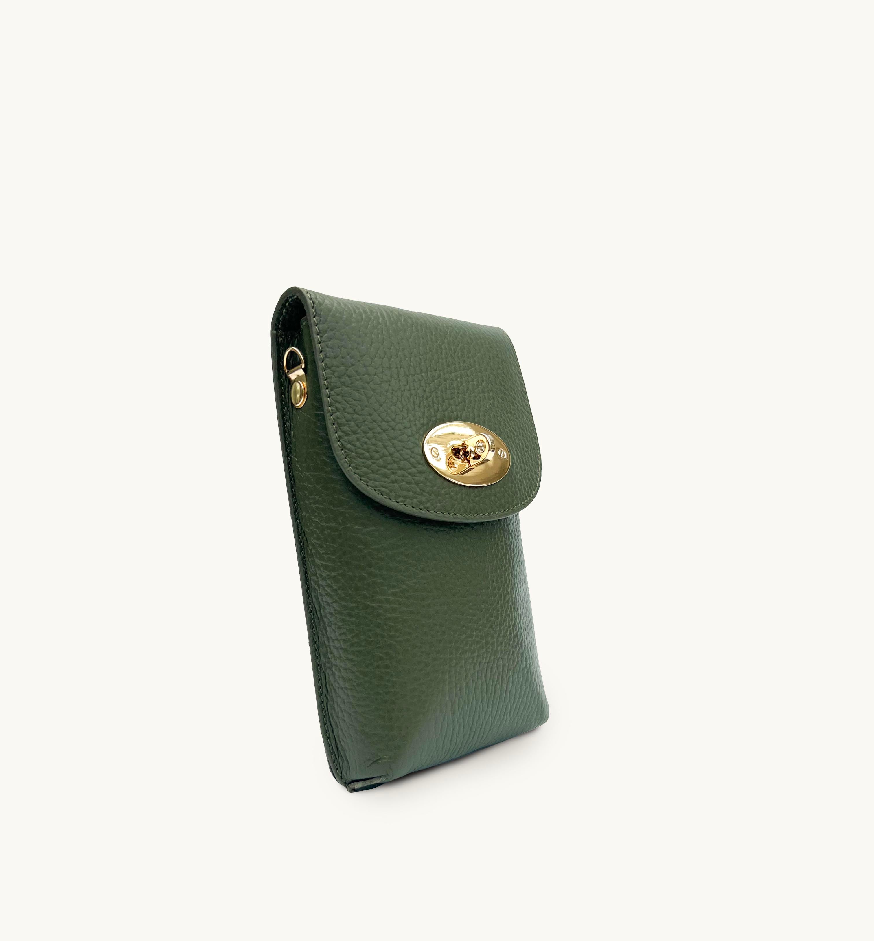 The Frankie Olive Leather Phone Bag