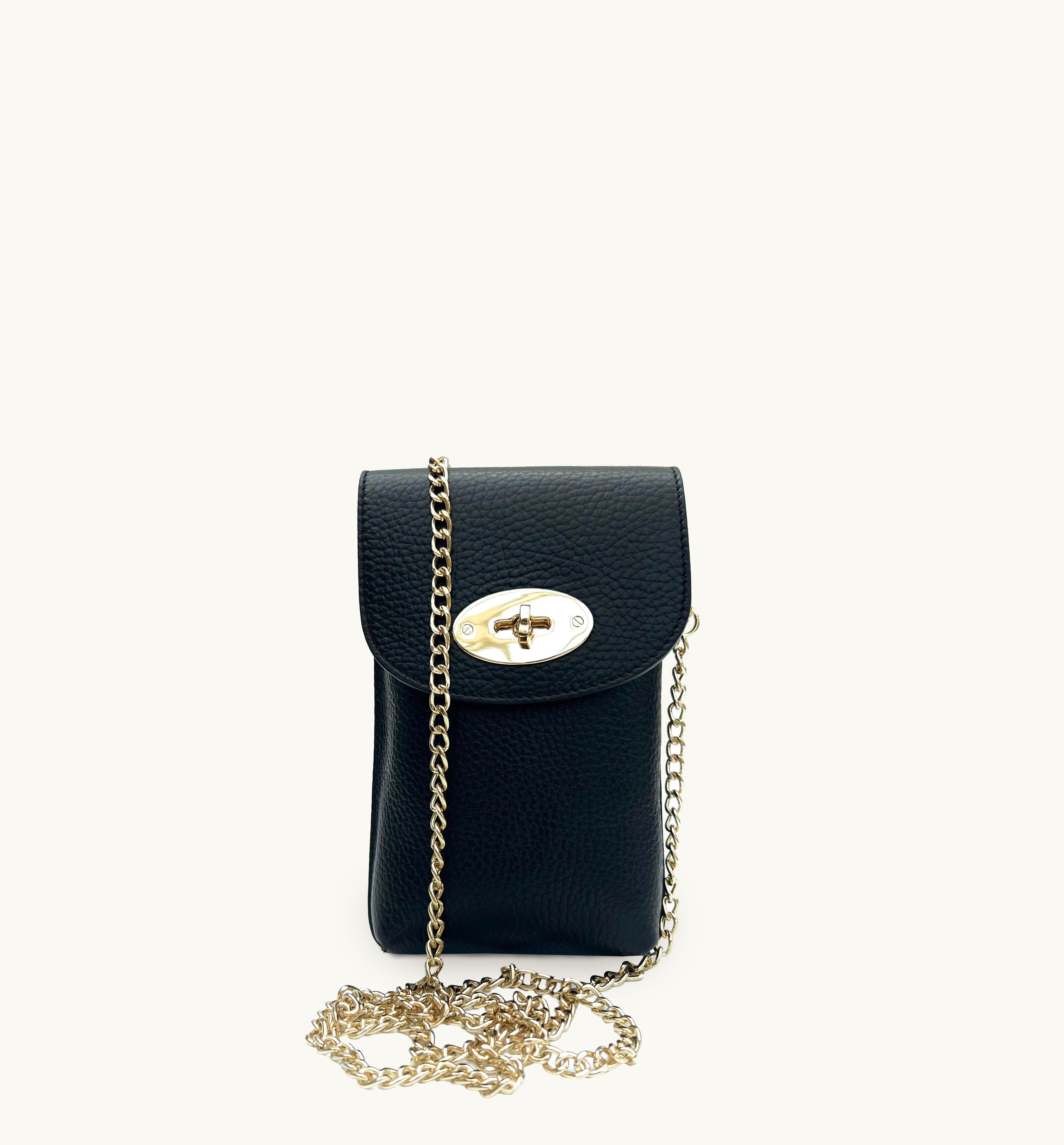 The Frankie Black Leather Phone Bag