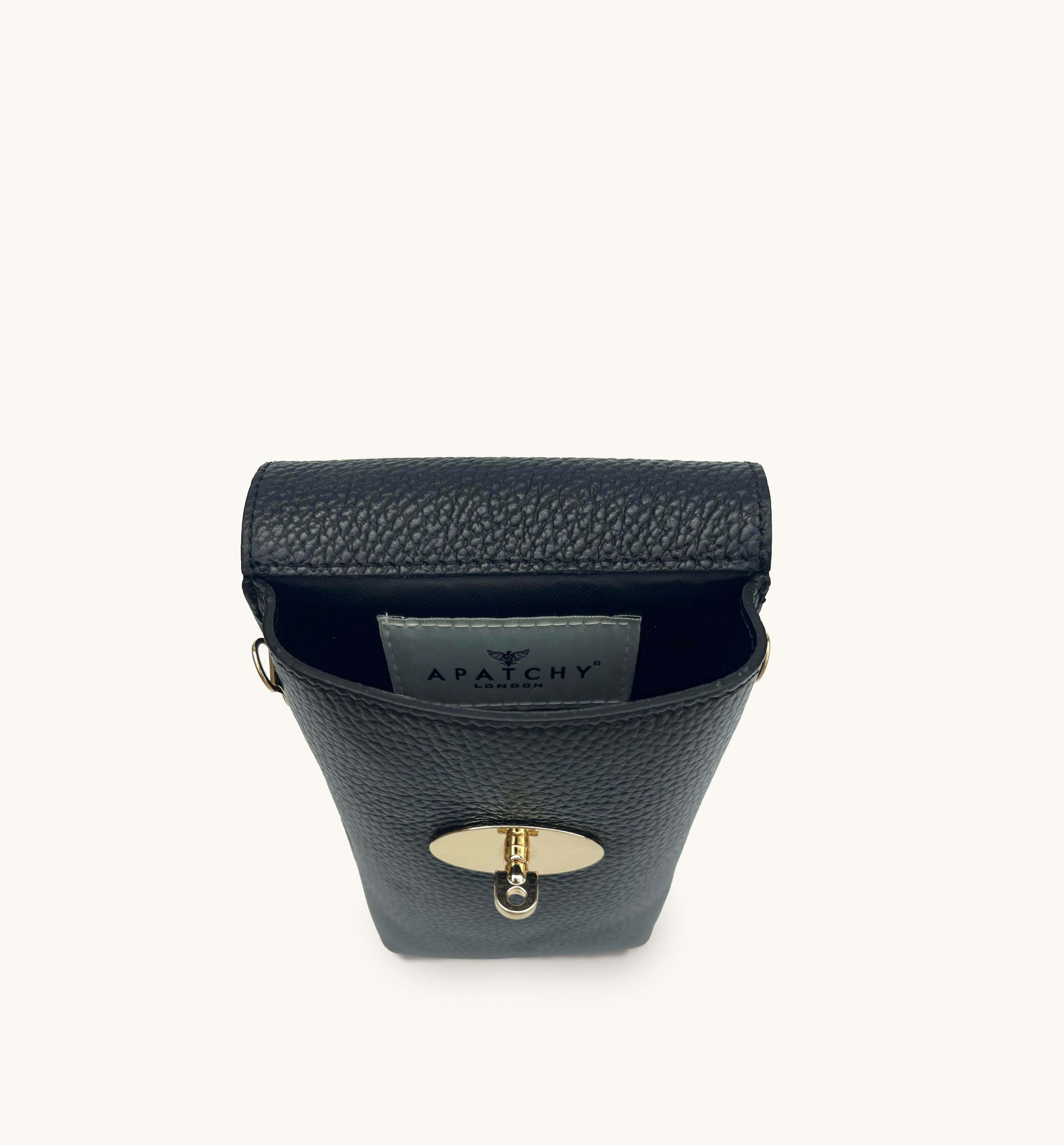 The Frankie Black Leather Phone Bag