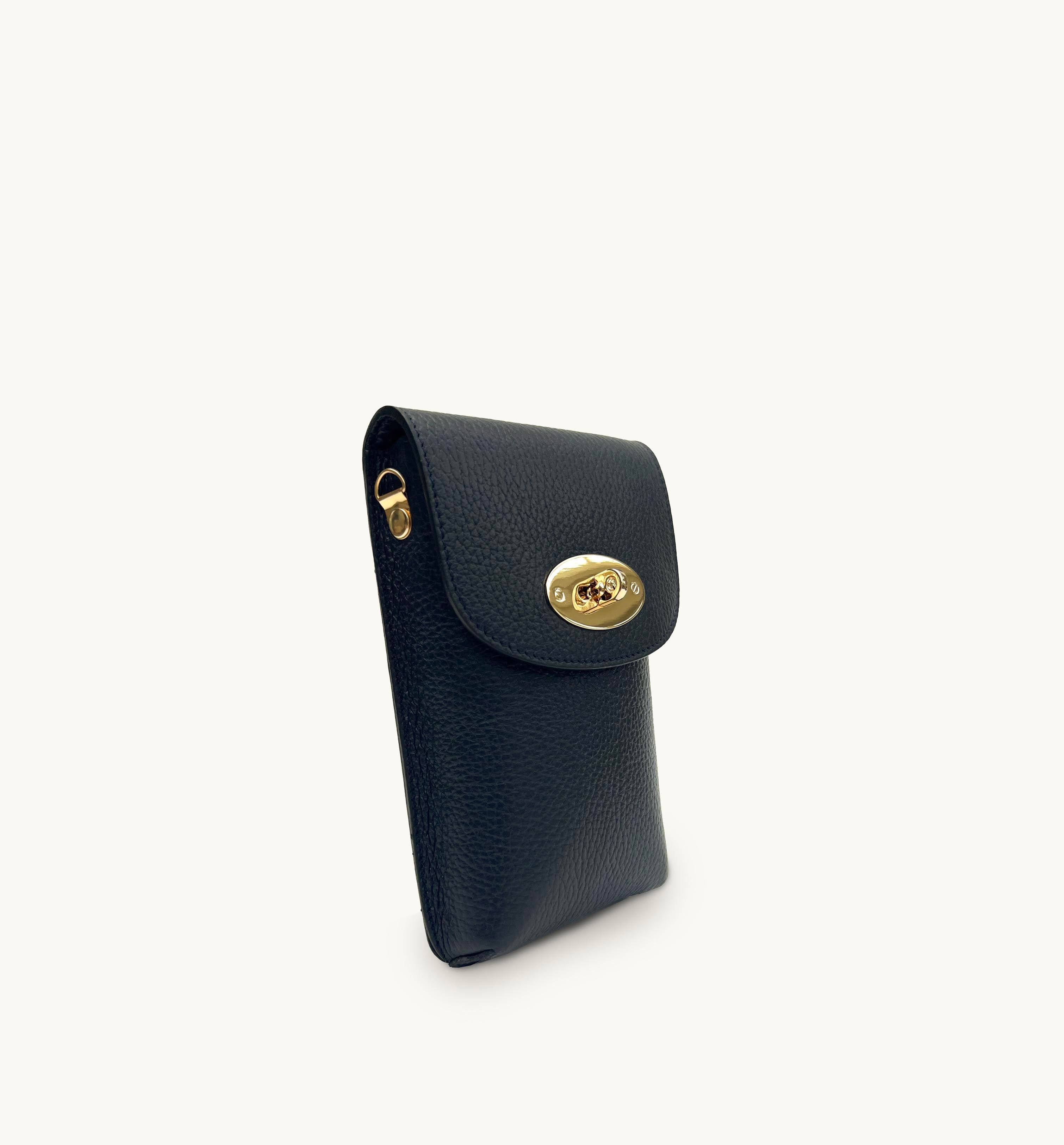 The Frankie Black Leather Phone Bag