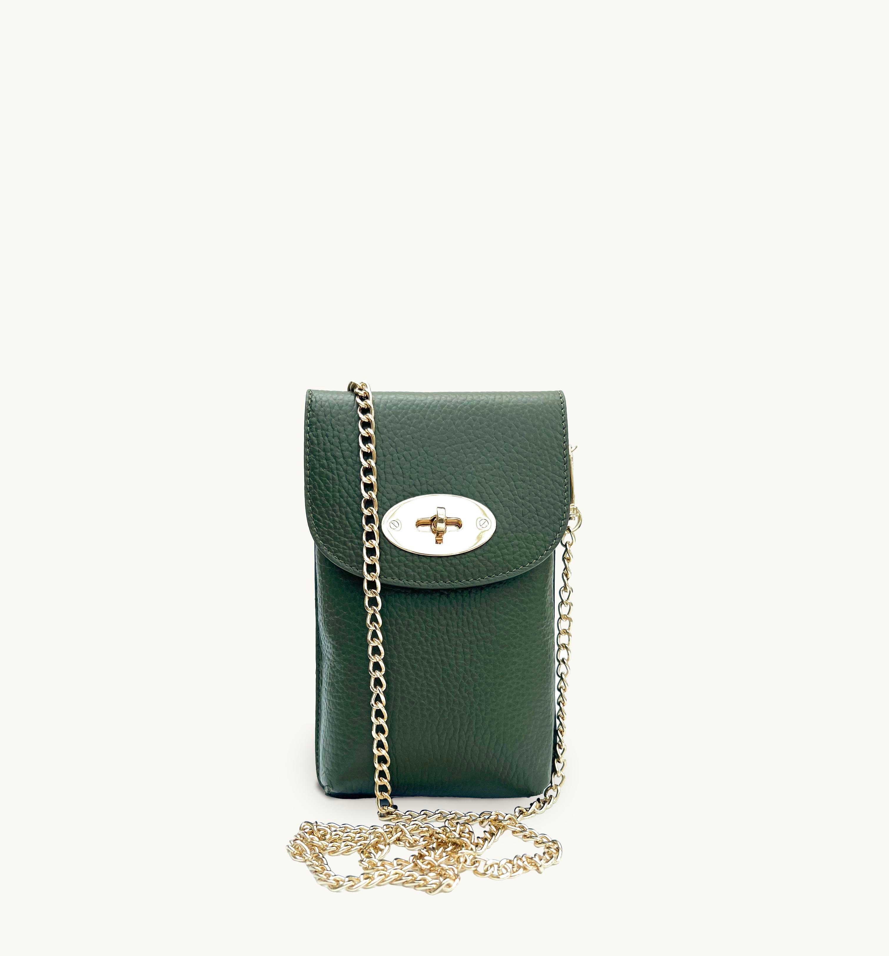 The Frankie Olive Leather Phone Bag