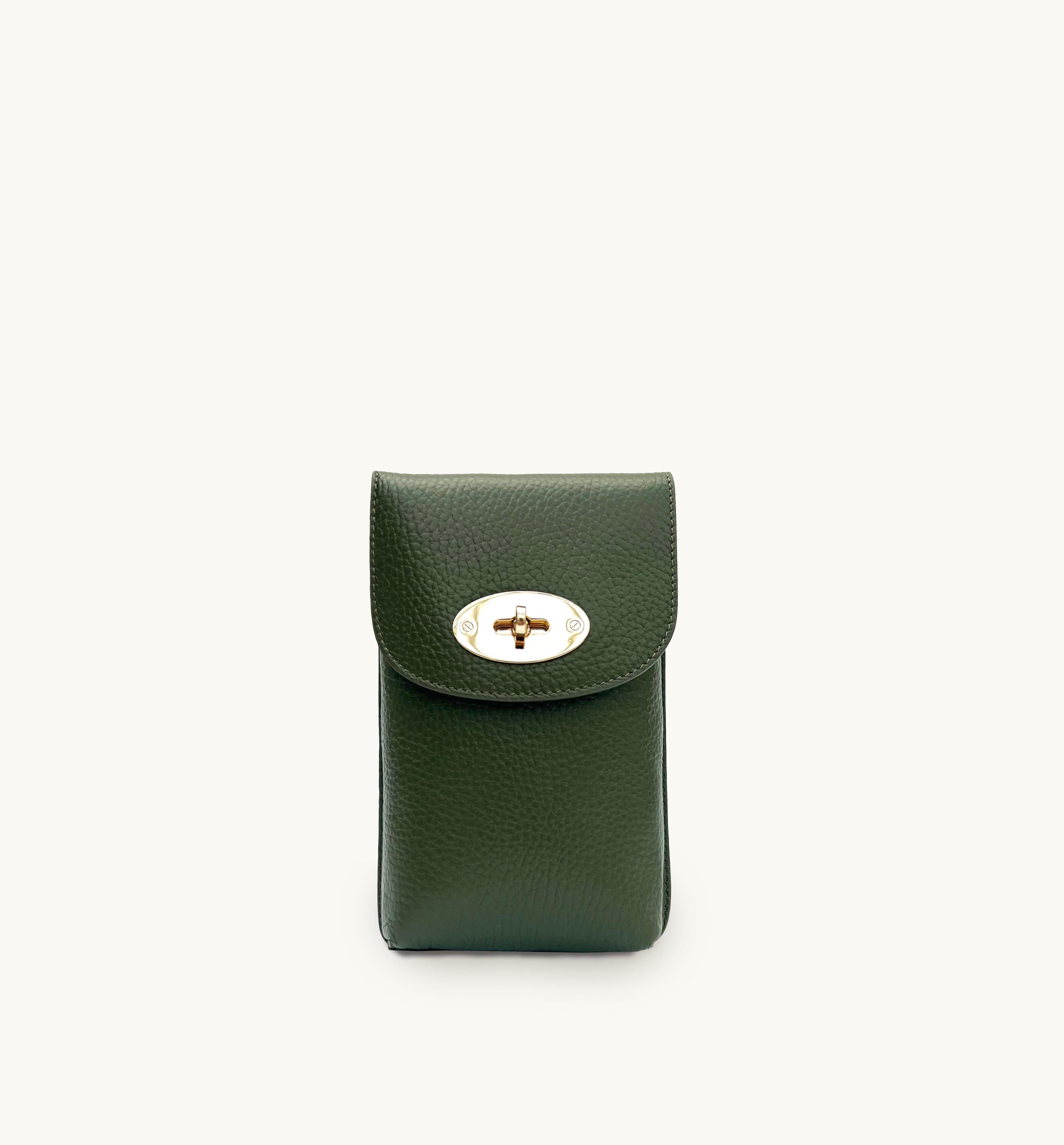 Apatchy London Olive Green Leather Frankie Phone Bag