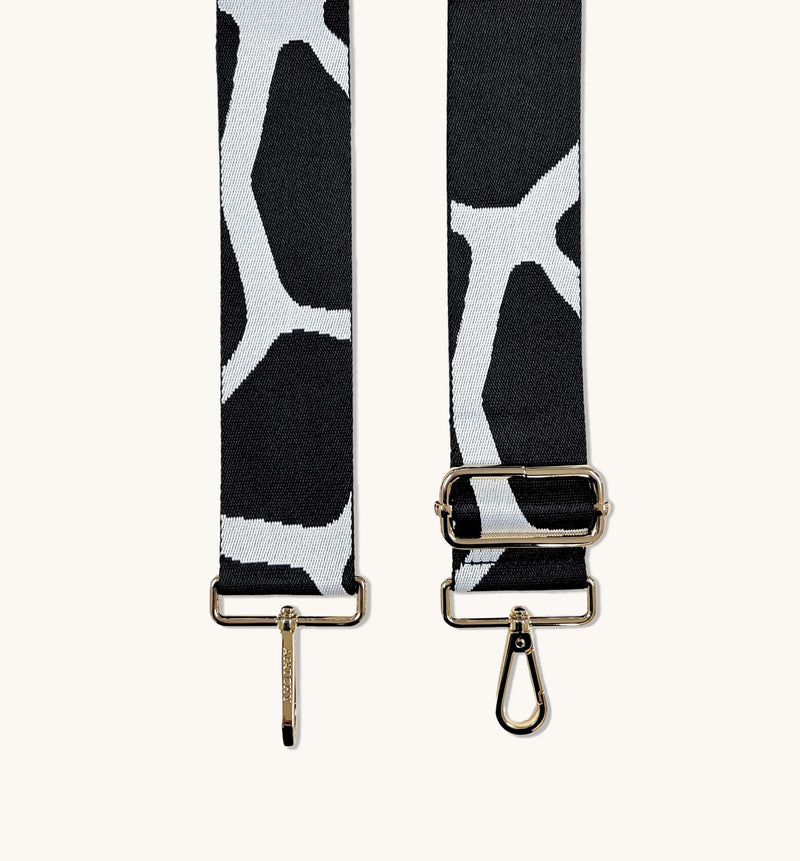 Black Leather Crossbody Bag With Black & White Giraffe Strap