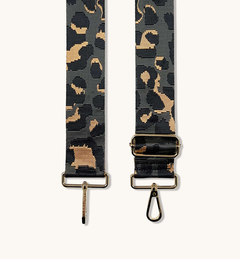 Pewter Leather Crossbody Bag With Grey Leopard Strap