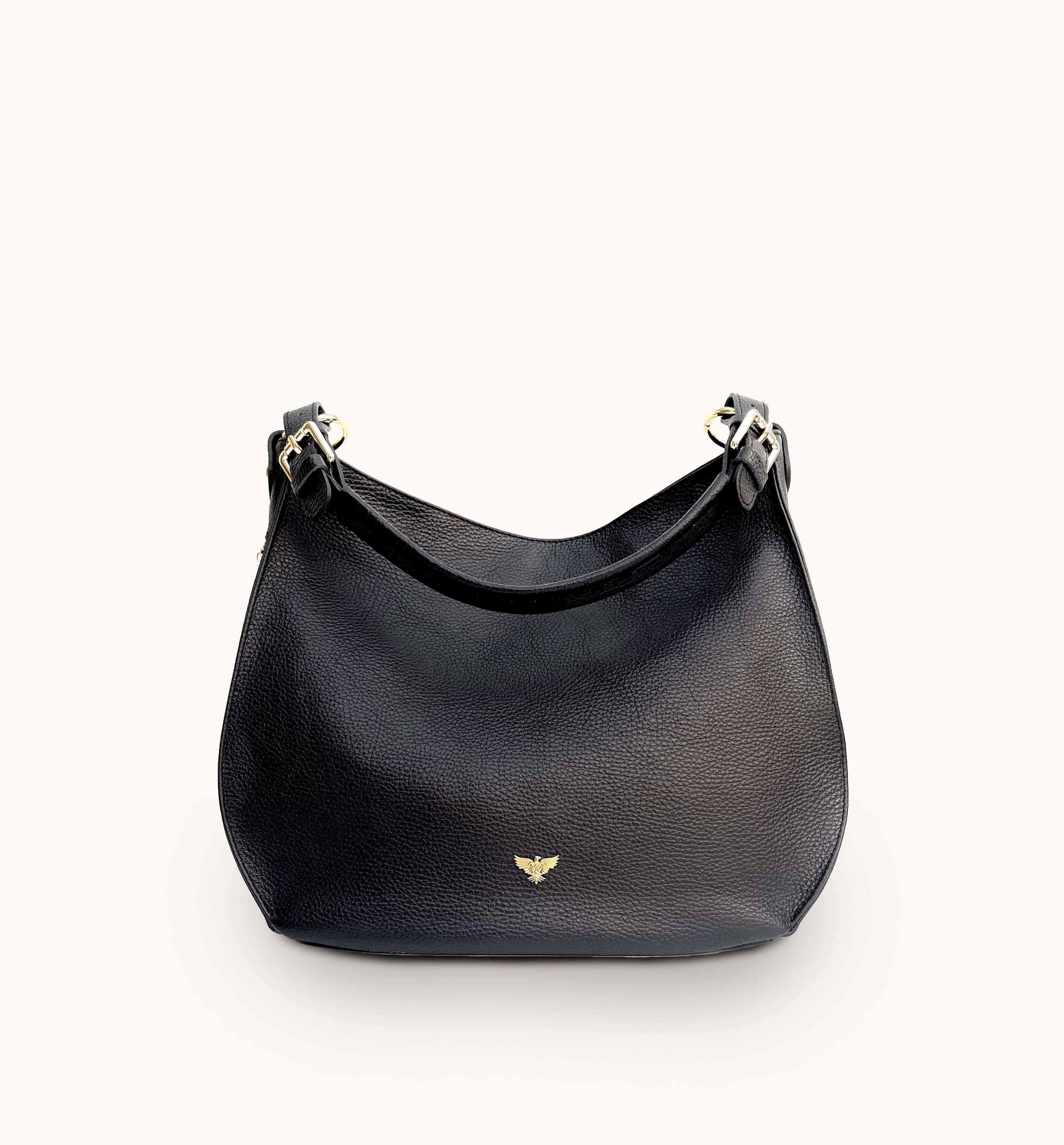 The Harriet Black Leather Bag With Grey Leopard Strap