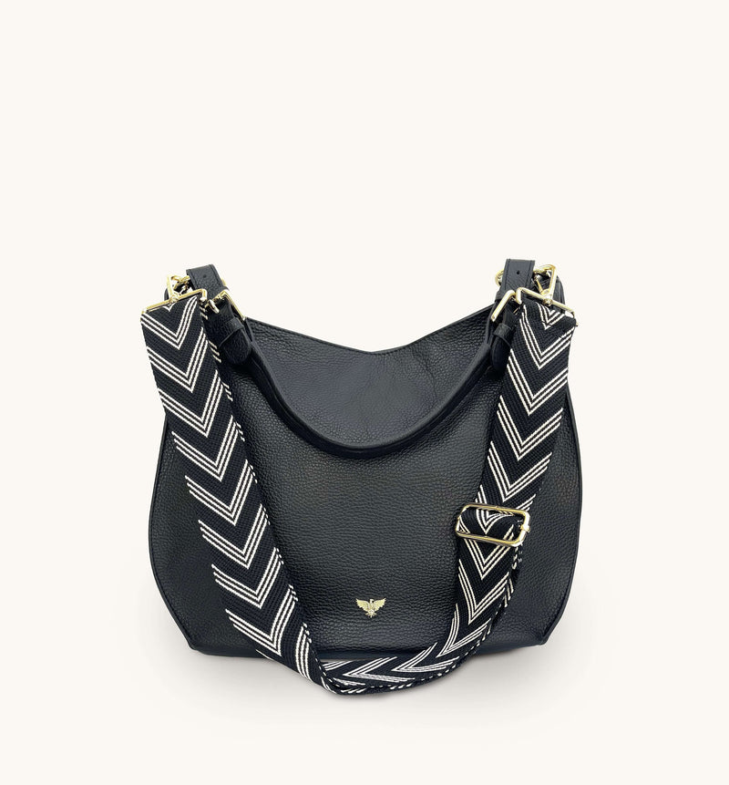 Apatchy The Harriet Black Leather Bag With Black & Stone Arrow Strap