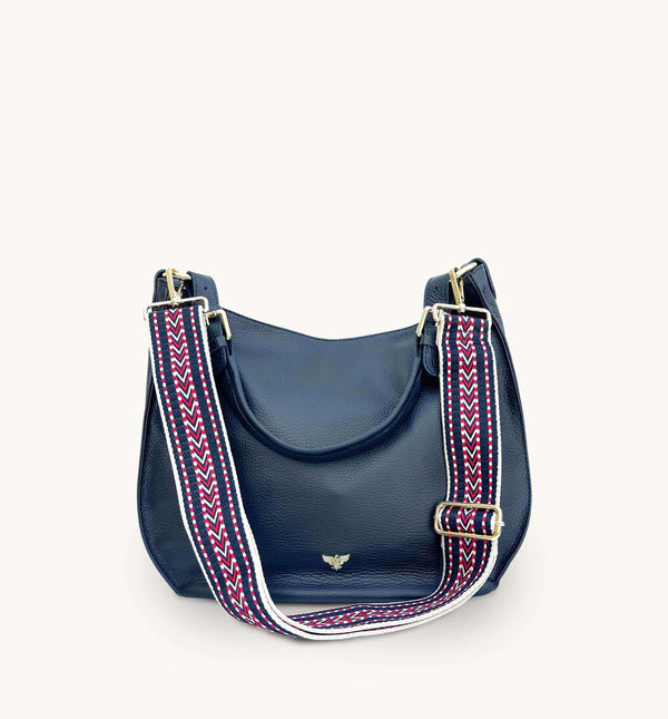 The Harriet Navy Leather Bag With Navy Boho Strap