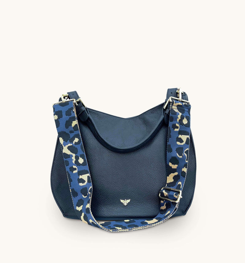 Apatchy The Harriet Navy Leather Bag With Navy Leopard Strap