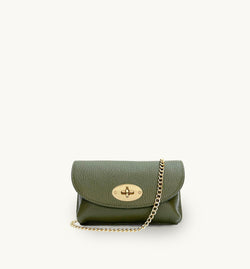 The Mila Olive Green Leather Phone Bag