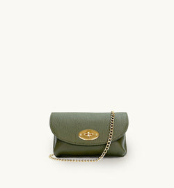 The Mila Olive Green Leather Phone Bag