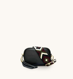 The Mini Tassel Black Leather Phone Bag With Port & Olive Diamond Strap