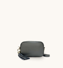 The Mini Tassel Dark Grey Leather Phone Bag