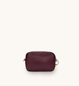 The Mini Tassel Port Leather Phone Bag With Plum Chevron Strap