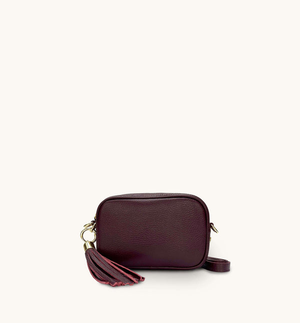 The Mini Tassel Port Leather Phone Bag With Gold Chain Crossbody Strap