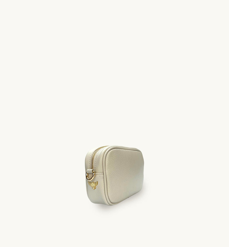 The Mini Tassel Stone Leather Phone Bag With Tan Boho Strap