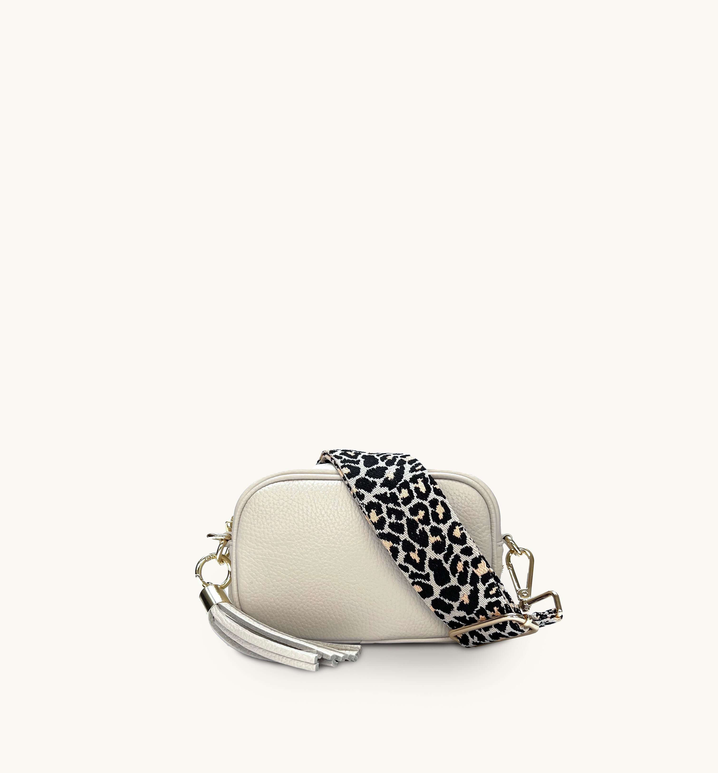 Mini Tassel Stone Leather Phone Bag, Apricot Cheetah Strap – Apatchy London