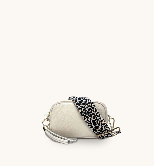 Apatchy Mini Stone Leather Phone Bag With Apricot Cheetah Strap