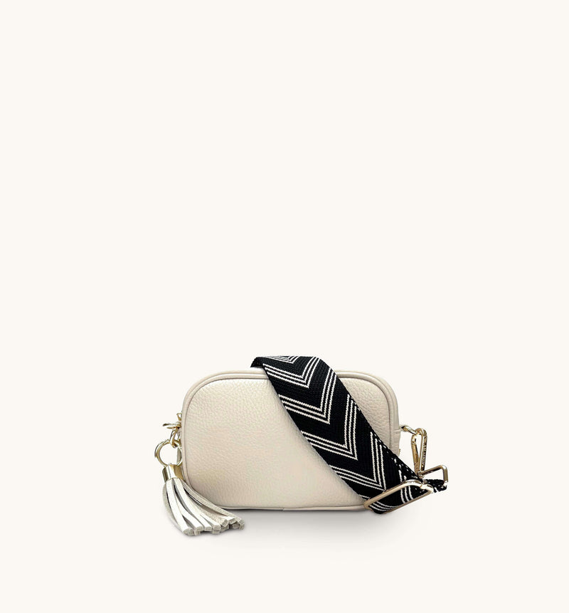 Apatchy Mini Stone Leather Phone Bag With Black & Stone Arrow Strap