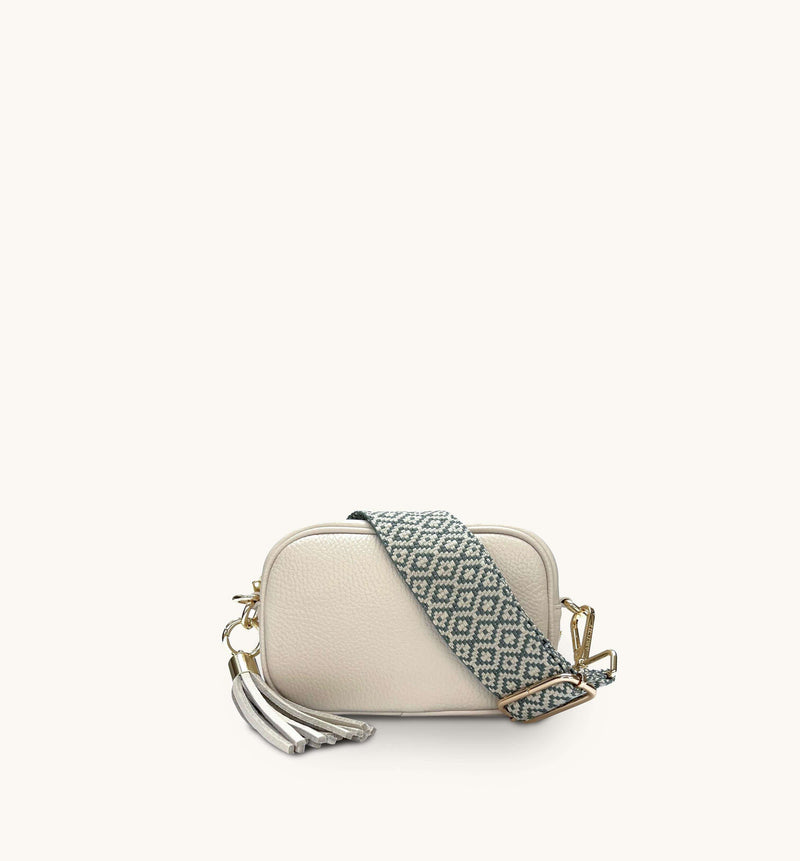 Apatchy Mini Stone Leather Phone Bag With Pistachio Cross-Stitch Strap