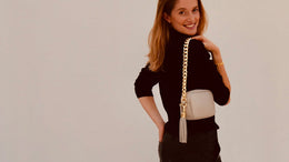 The Mini Tassel Stone Leather Phone Bag With Midnight Zigzag Strap