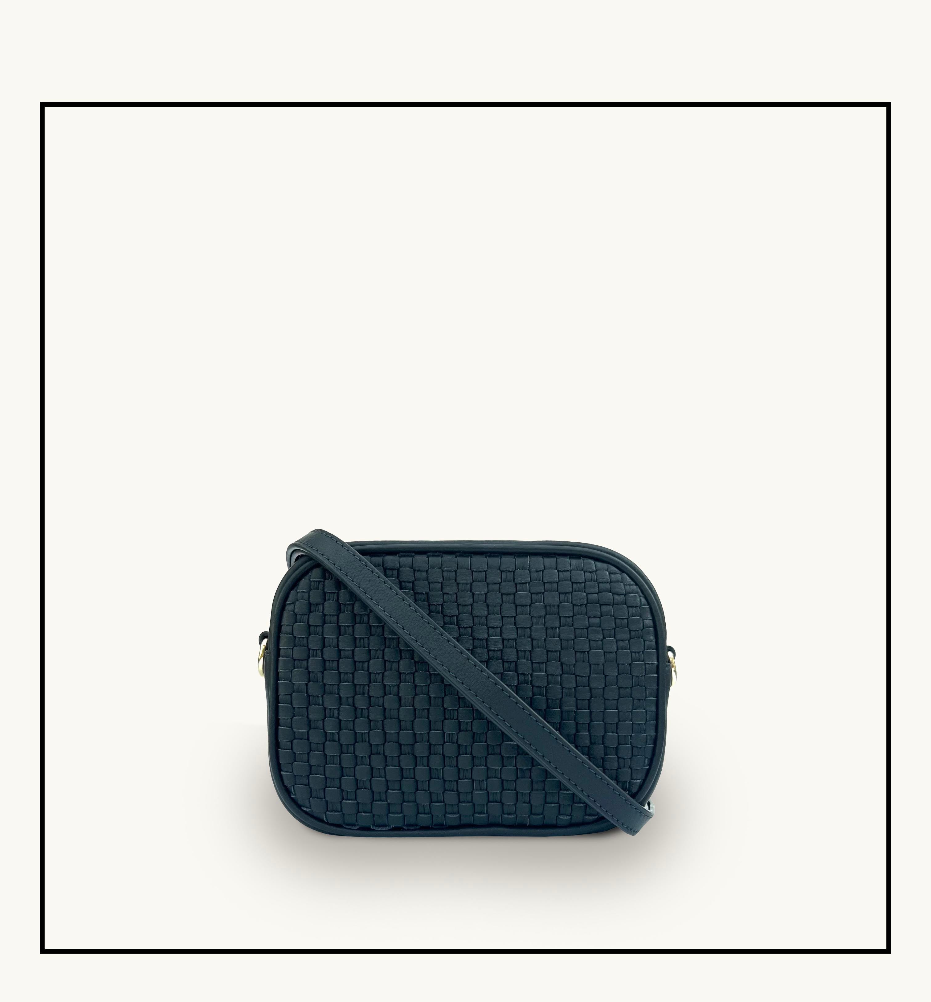 The Penelope Navy Woven Leather Camera Bag