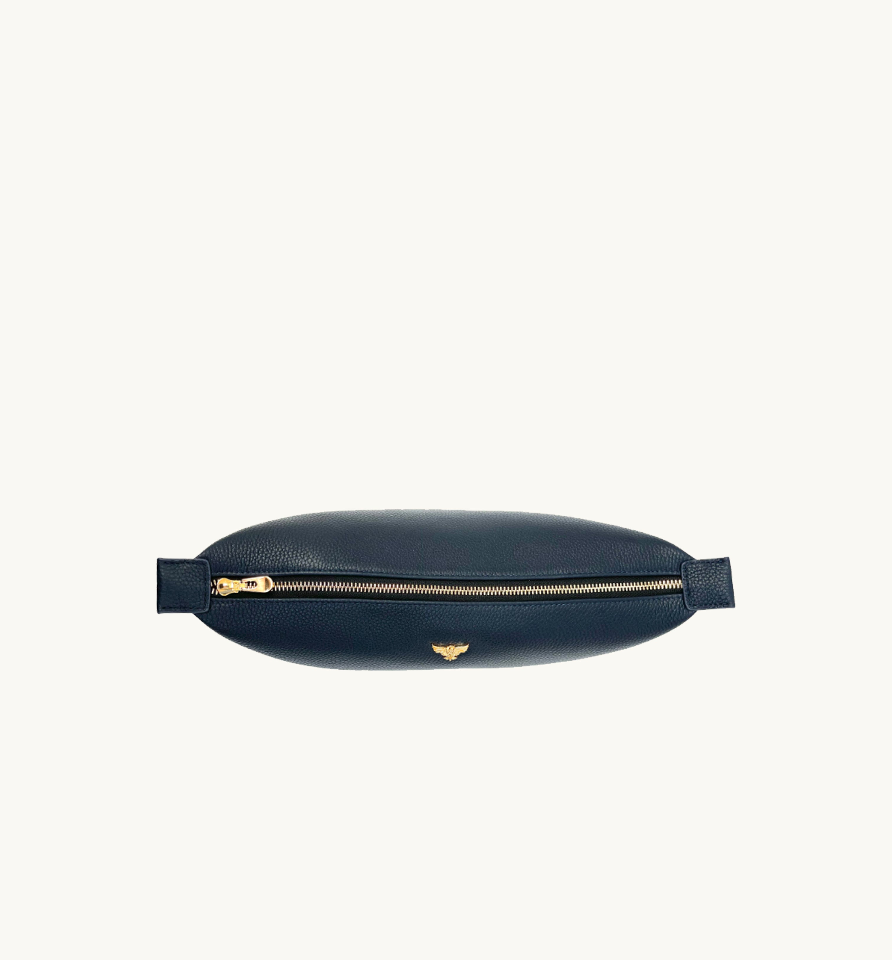 Personalised Medium Leather Navy Beauty Bag