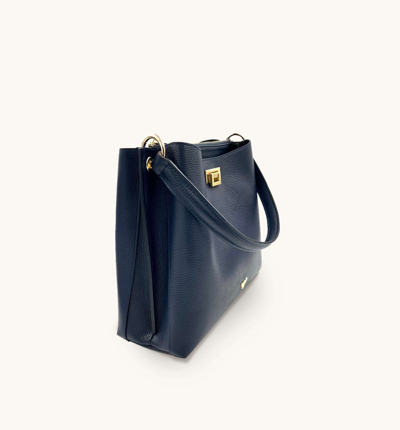 Navy Leather Tote Bag Apatchy London