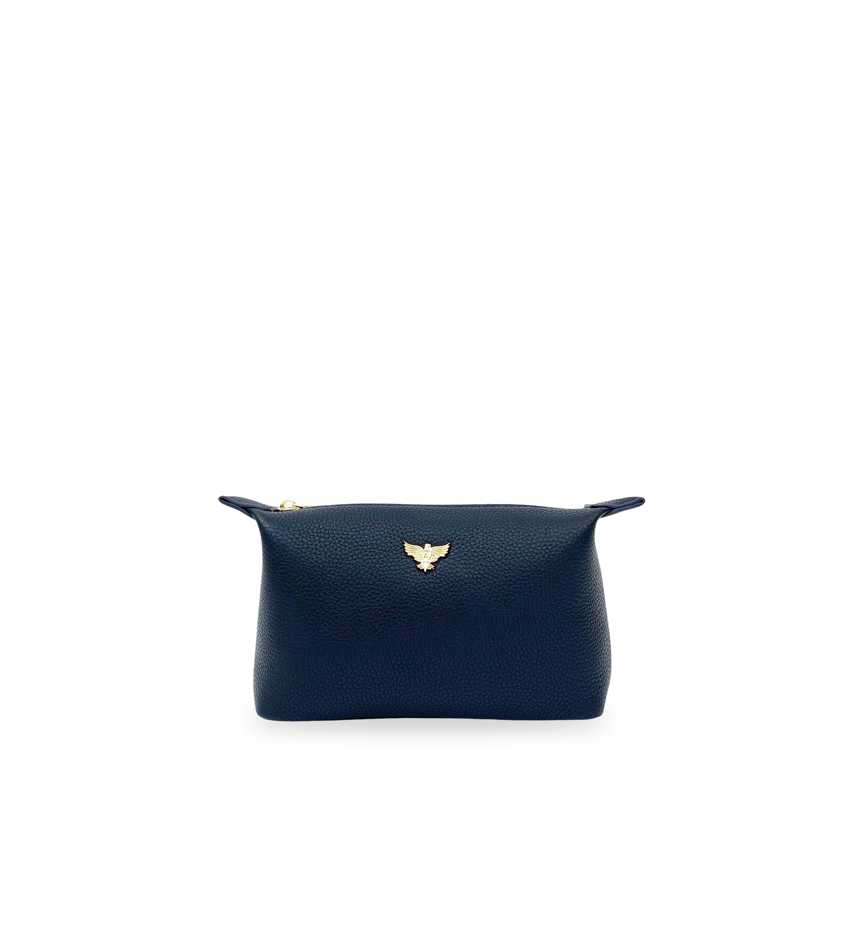 Small Leather Navy Makeup Bag