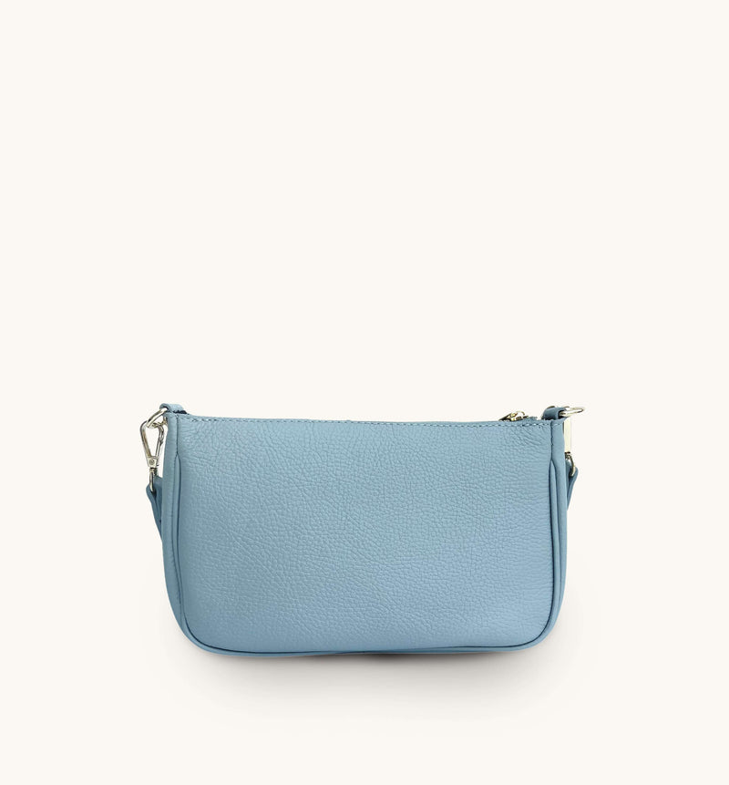 Pale Blue Pebble Leather Baguette Bag
