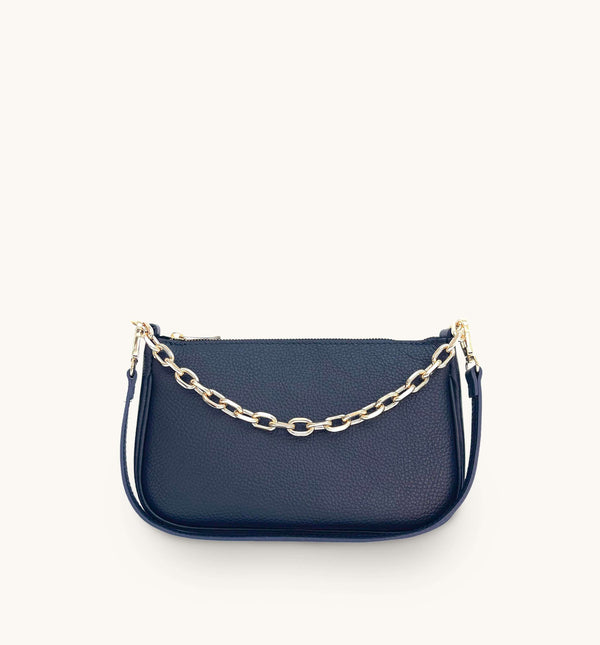 apatchy navy leather small shoulder bag for women