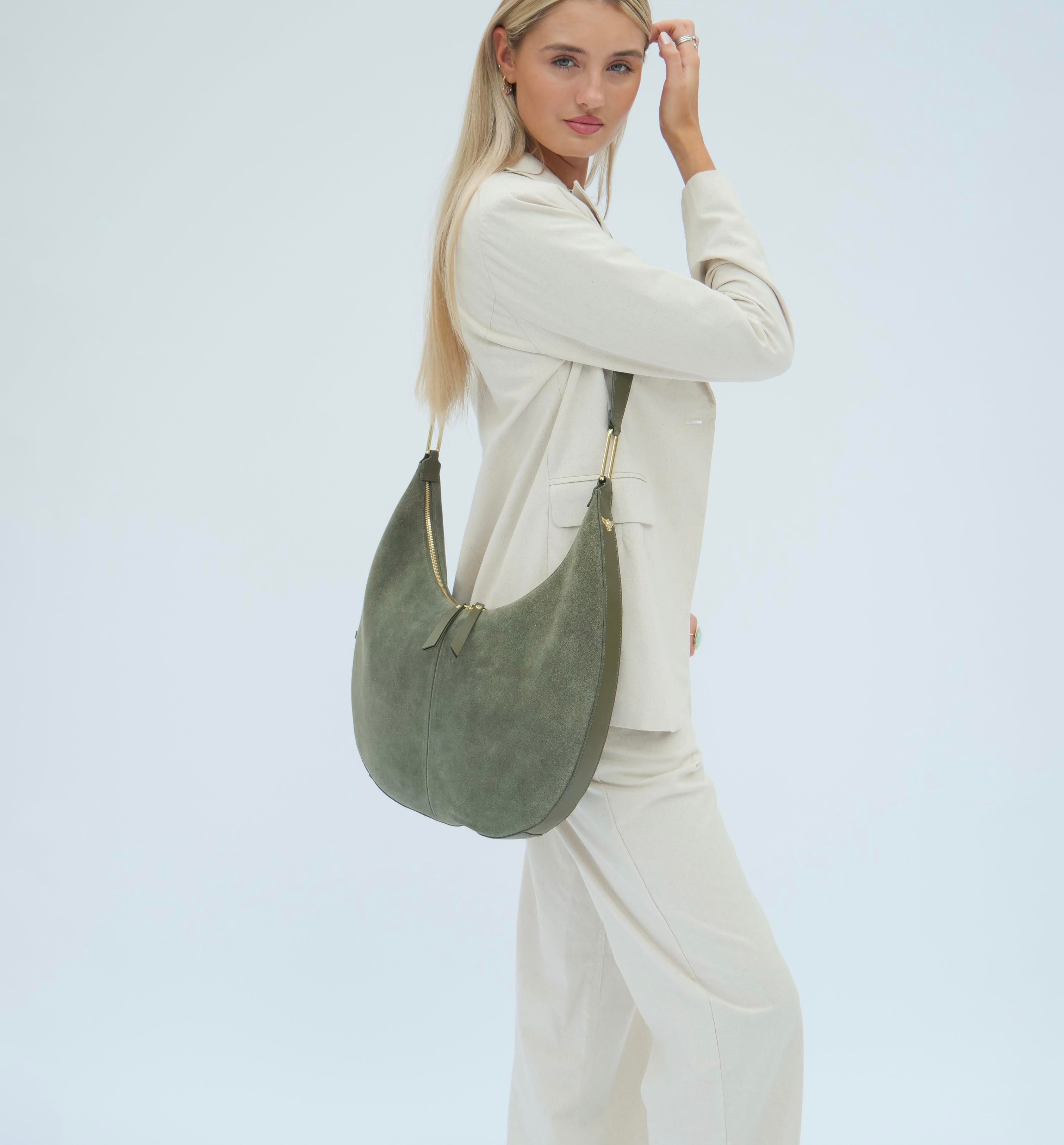 The Nora Olive Suede Bag