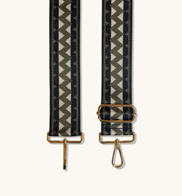 Black Leather Crossbody Bag With Olive & Black ZigZag Strap