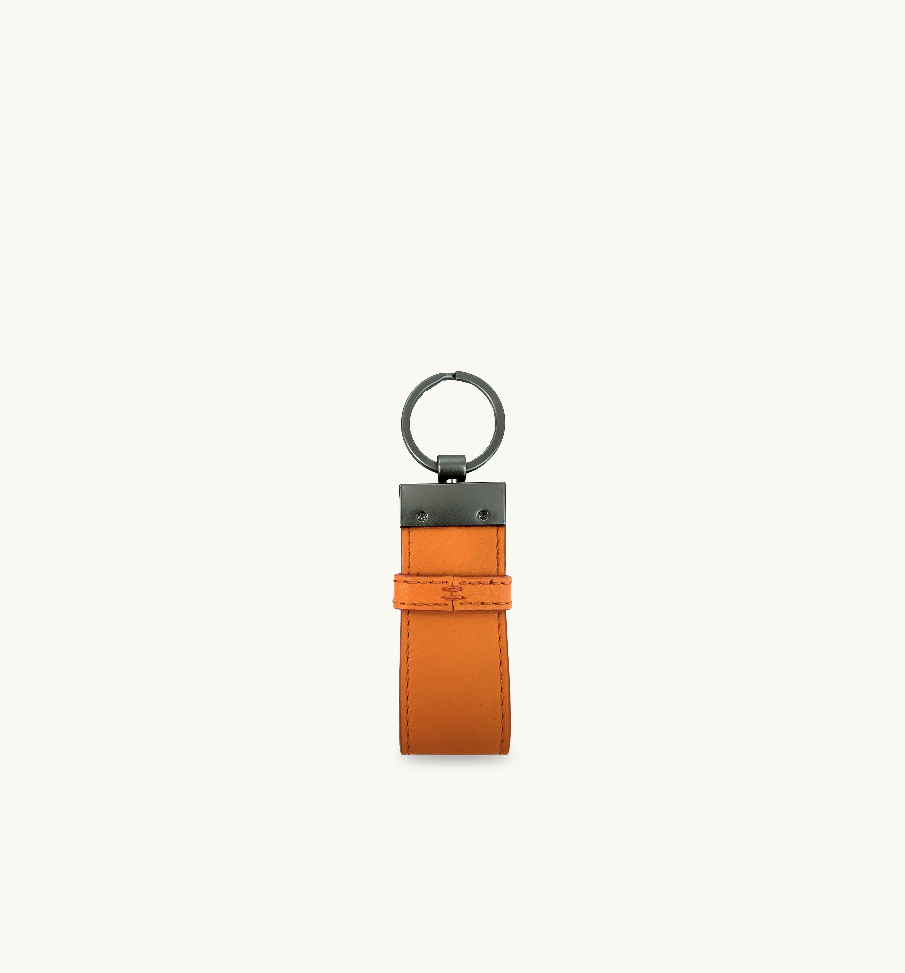 Black Leather Luggage Tag and Orange Loop Keyring Gift Set