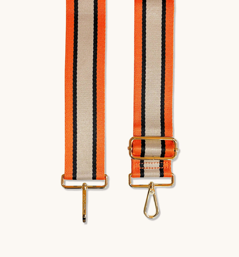 light sage crossbody leather bag / Orange and black stripe strap