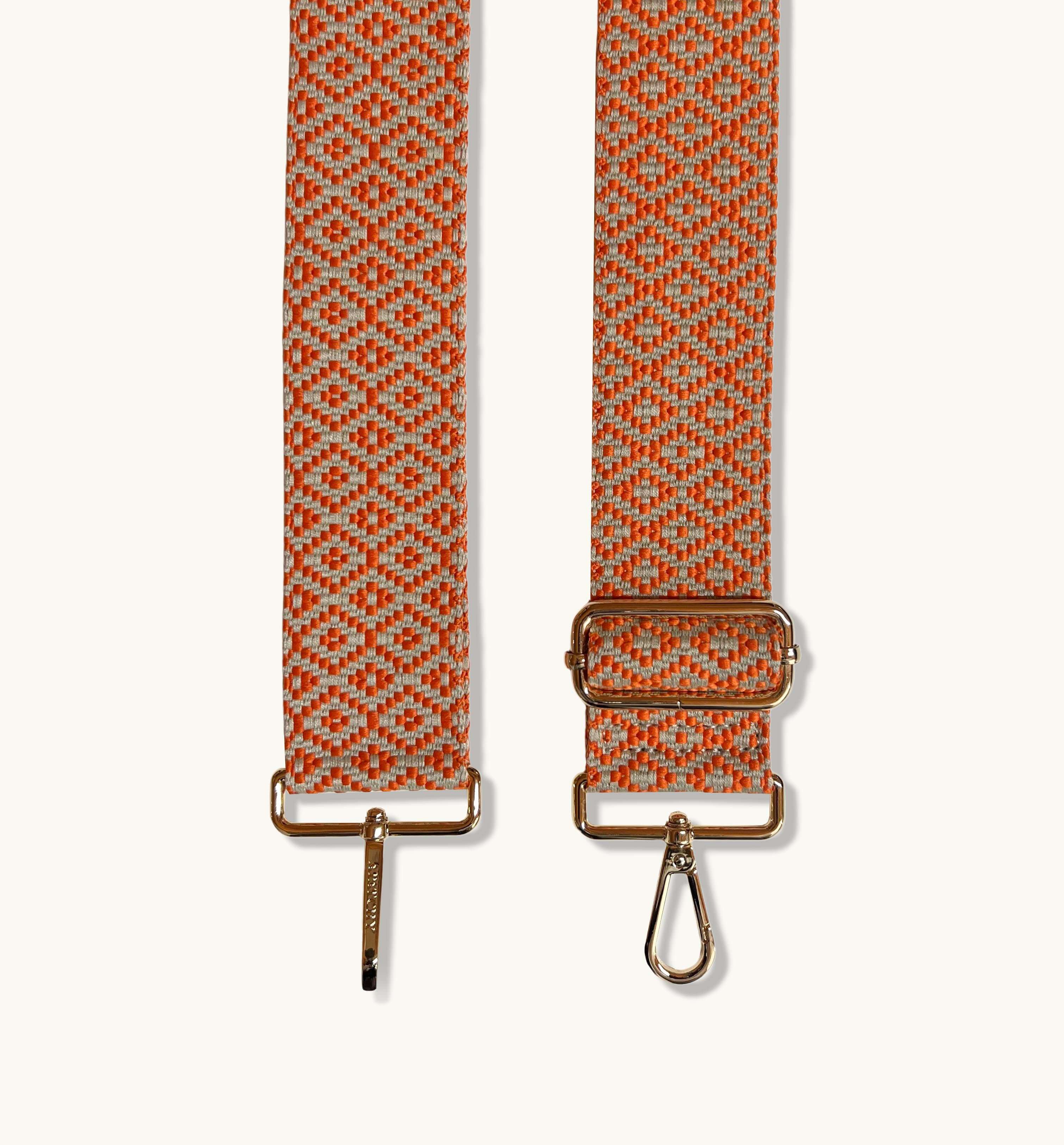 Light Grey Leather Crossbody Bag With Orange Cross-Stitch Strap