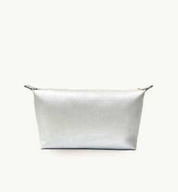 Large Leather Silver Wash Bag