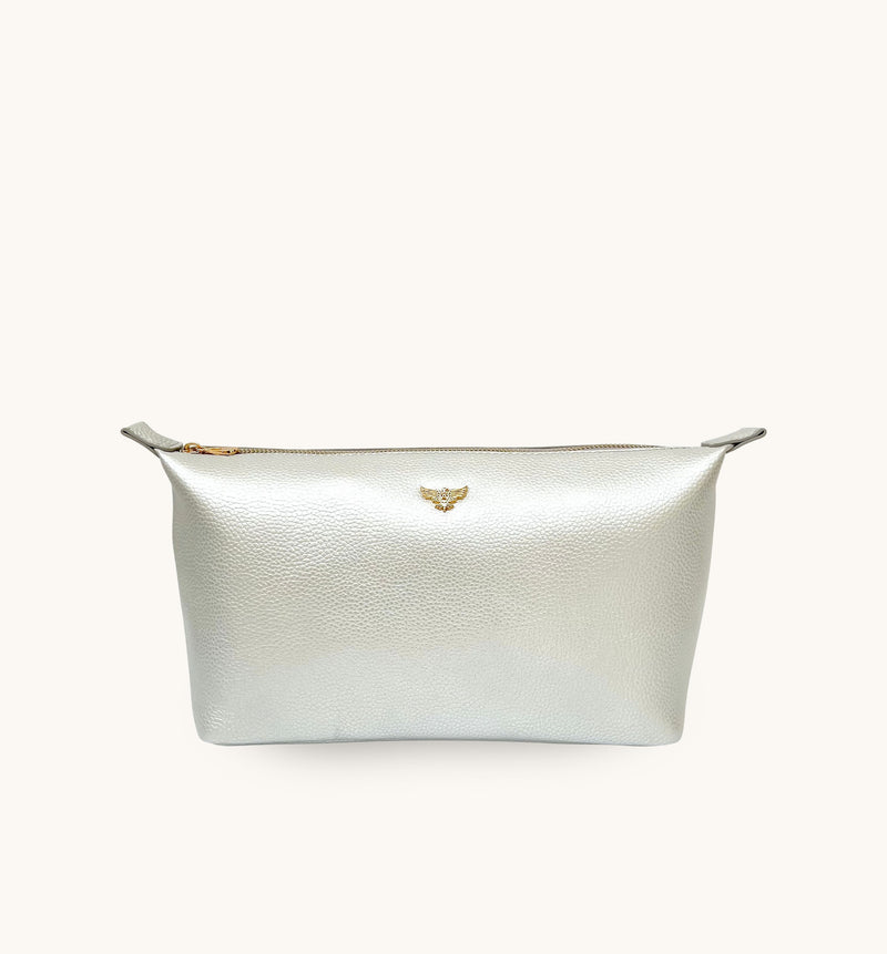 Large Leather Silver Wash Bag