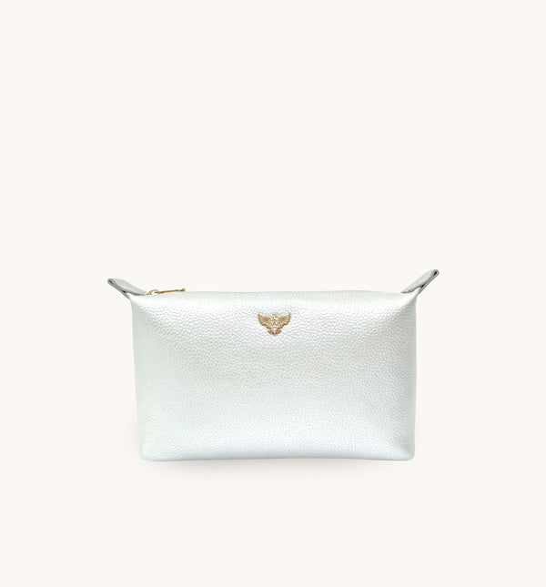 Medium Leather Silver Beauty Bag