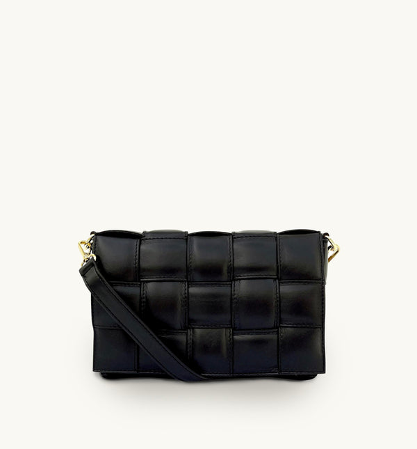 Apatchy Black Padded Woven Leather Crossbody Bag